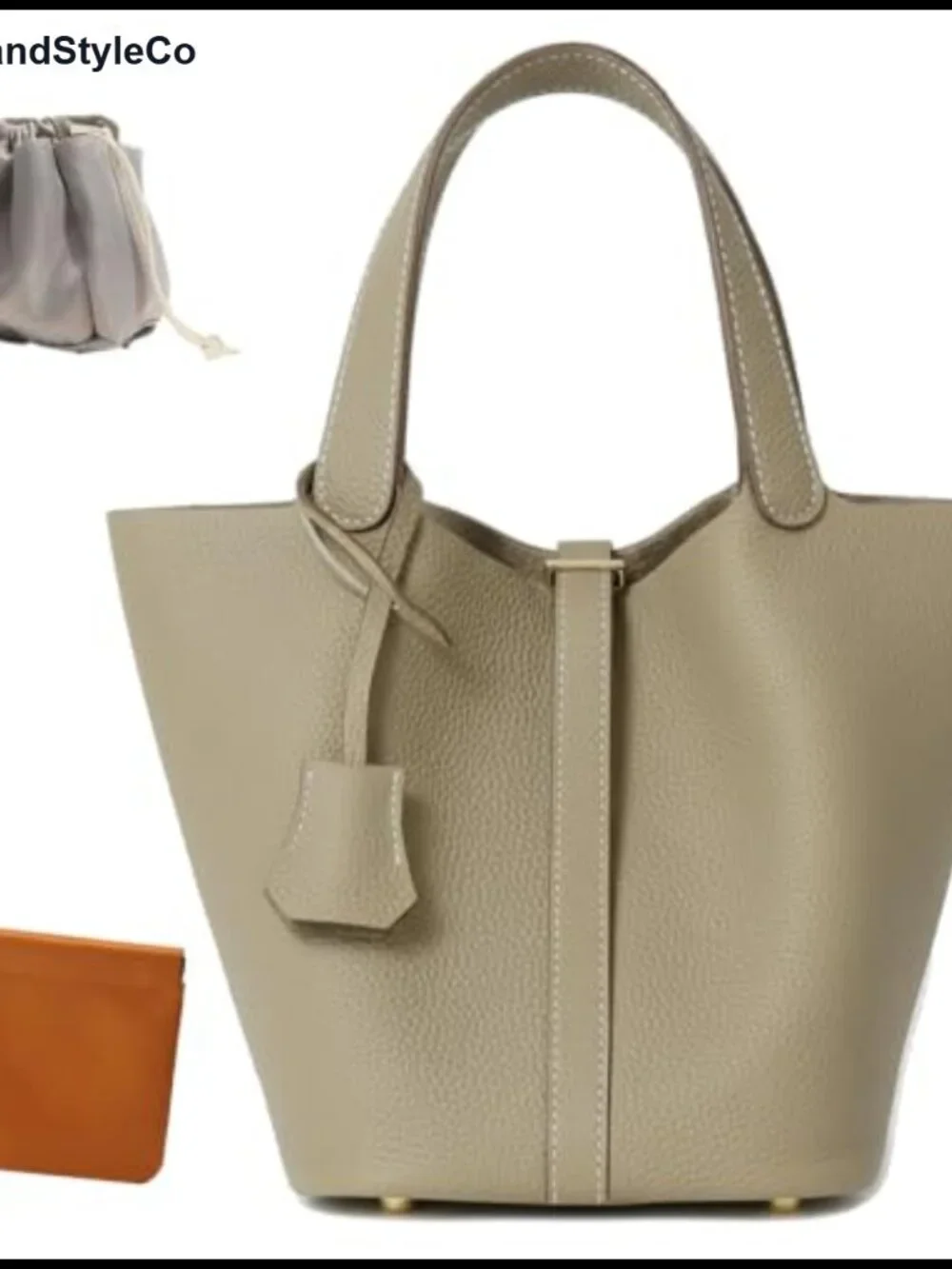 Genuine Leather Bucket Bag Top-Handle Satchel with Lock